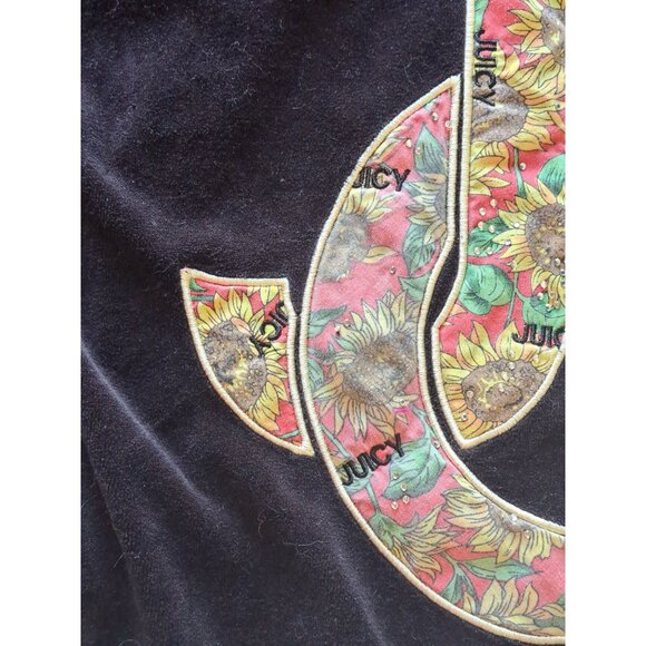 Y2K Juicy Couture Black Velour Hoodie Sunflower Embroidered Logo Womens Size XS - Picture 4 of 13